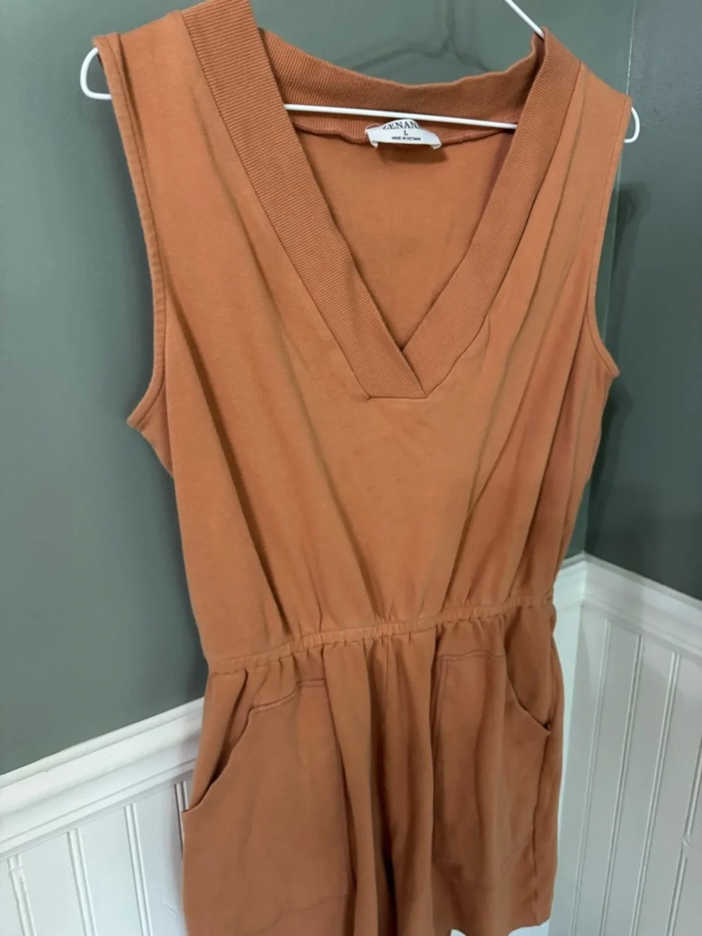 ZENANA V-Neck Sleeveless Romper in Warm Rust Large - Picture 3 of 5